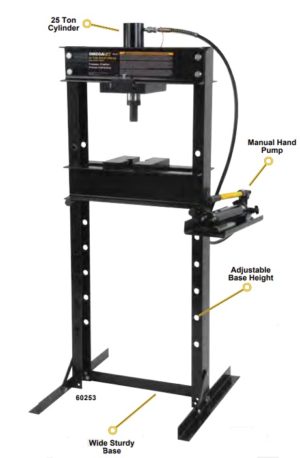 Omega 60253A 25 Ton Hydraulic Shop Press – w/Air Assist Hand Pump